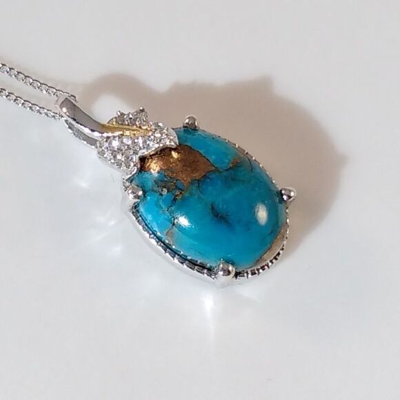 Turquoise Mojave Blue & Zircon Pendant Necklace - Picture 6 of 9